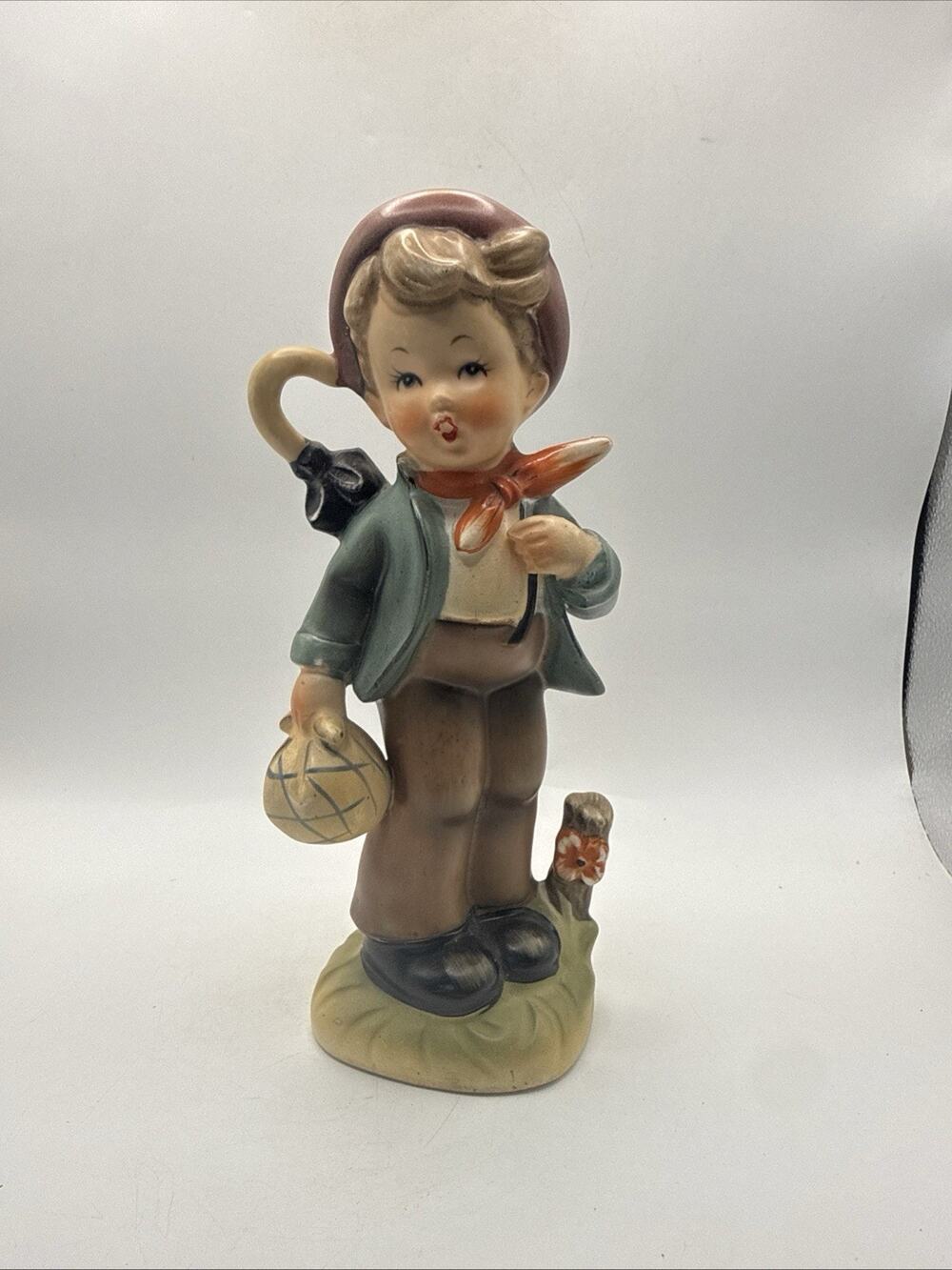 Vintage Hummel Style Traveling Boy Umbrella Bindle Figurine 8” Ceramic *